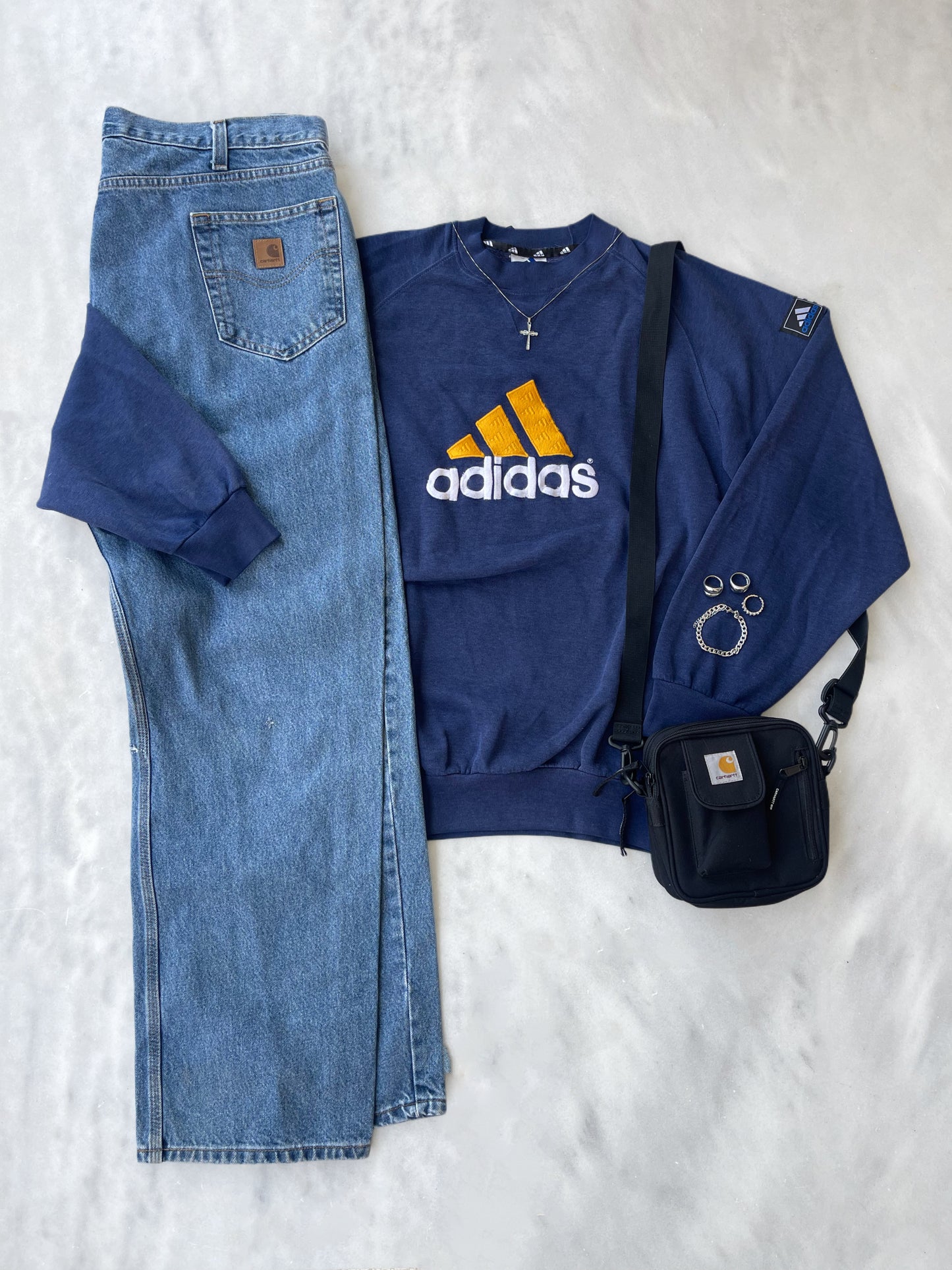 ADIDAS 1990s NAVY EMBROIDERED SPELL OUT SWEATSHIRT