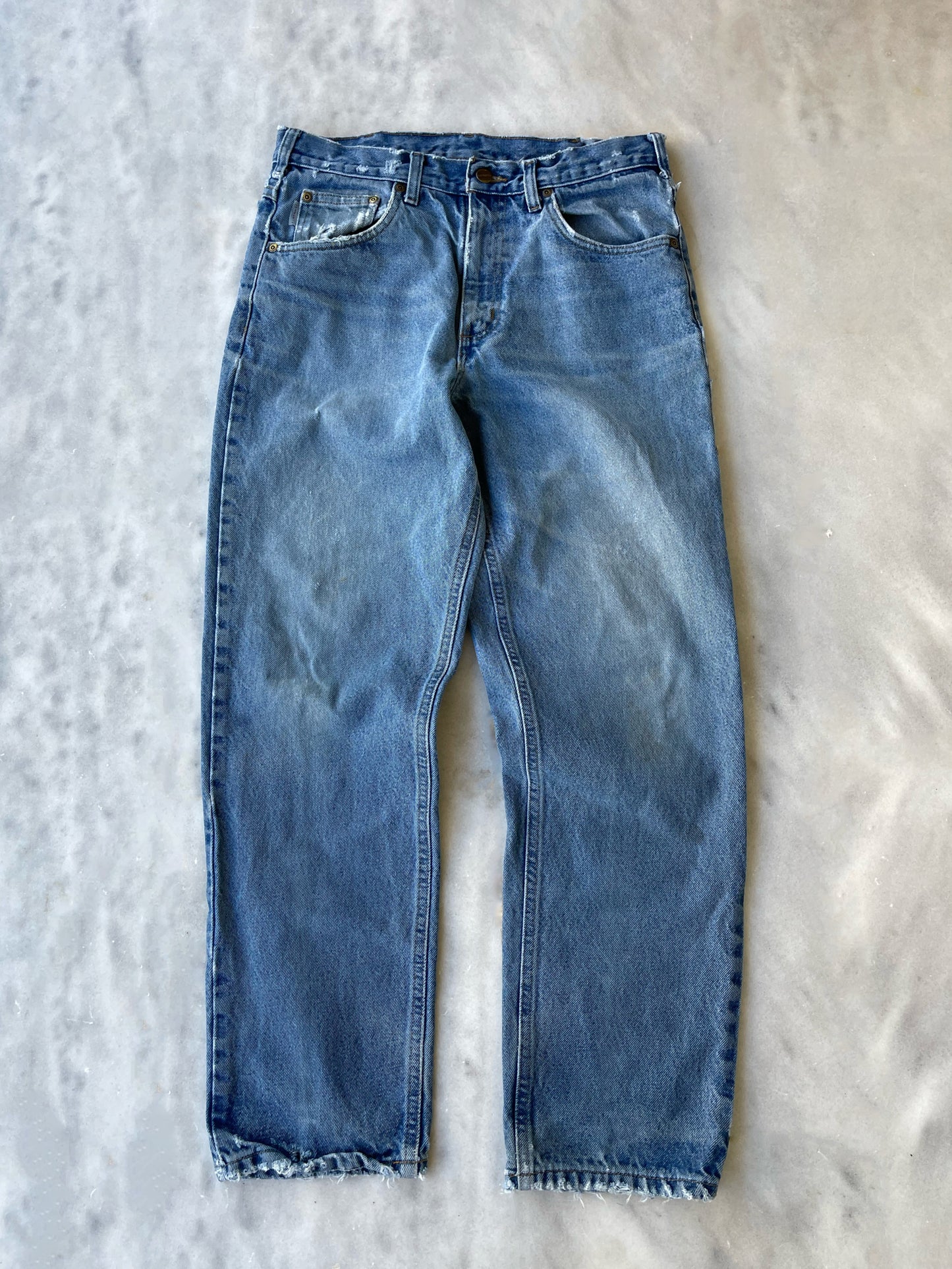 CARHARTT DISTRESSED DENIM PANTS WITH CUTS