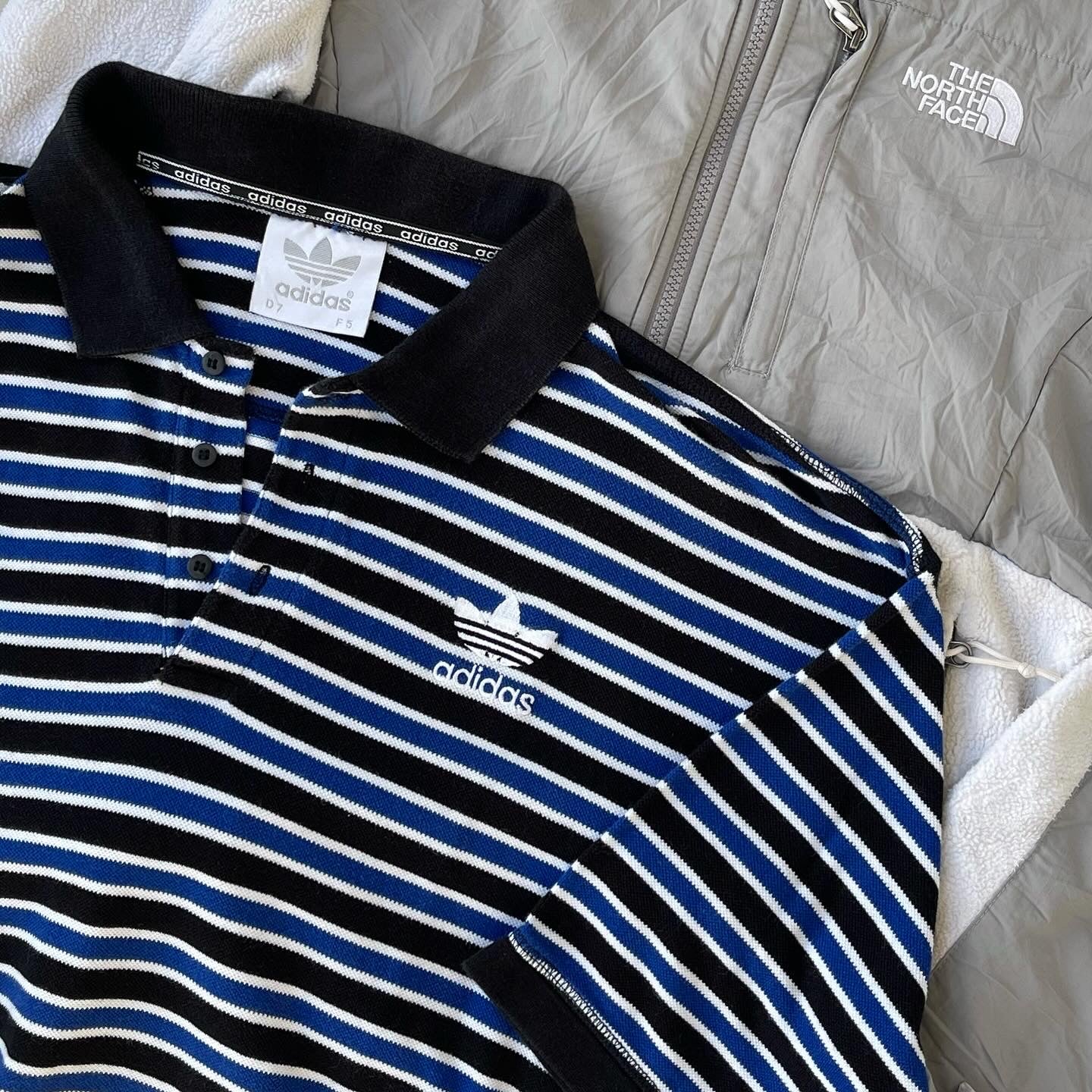 ADIDAS 1989 BLUE BLACK WHITE STRIPED POLO TEE