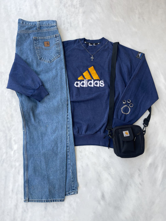 ADIDAS 1990s NAVY EMBROIDERED SPELL OUT SWEATSHIRT
