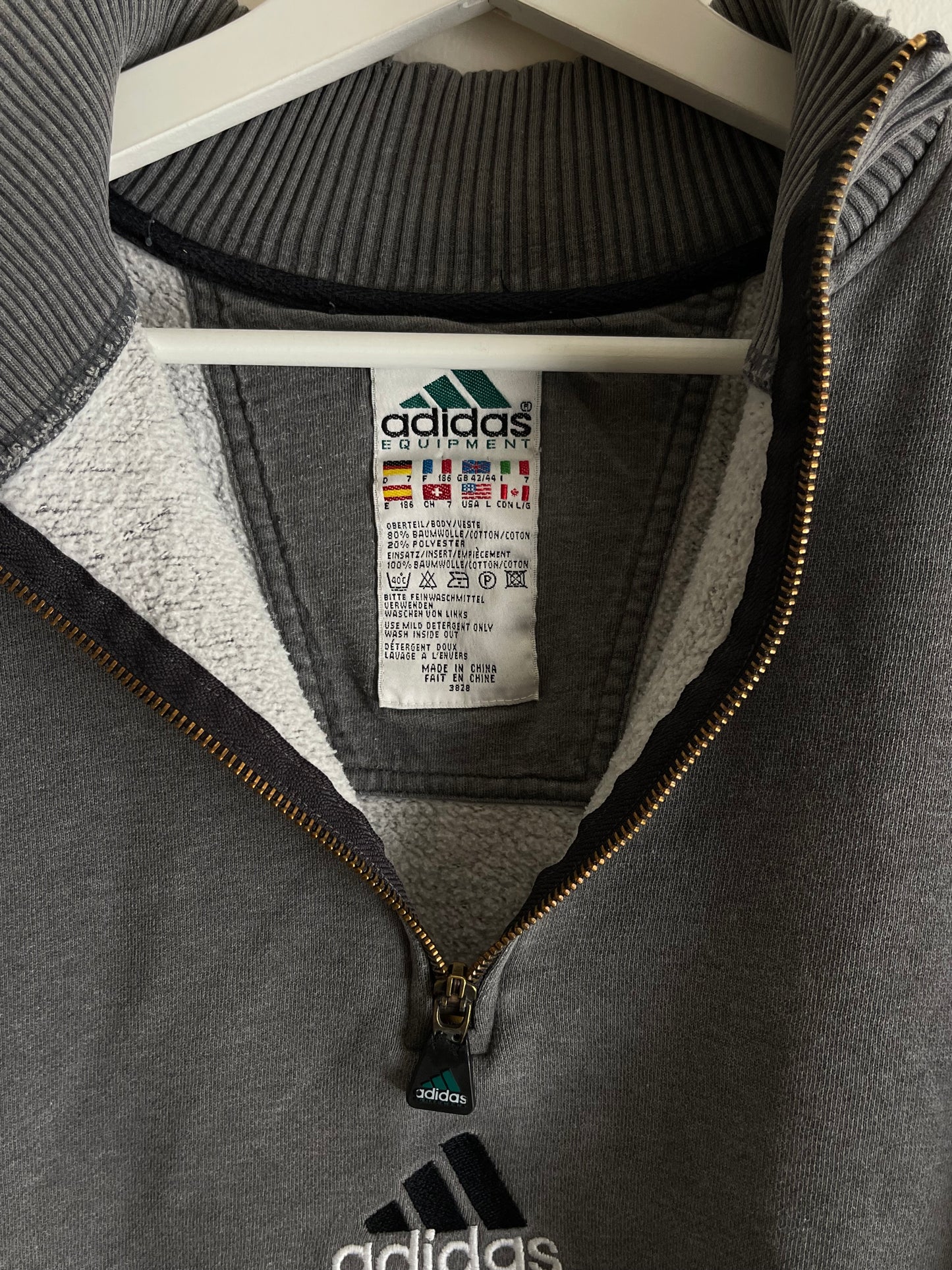 ADIDAS 90s EQUIPMENT GREY ZIP SWEATSHIRT