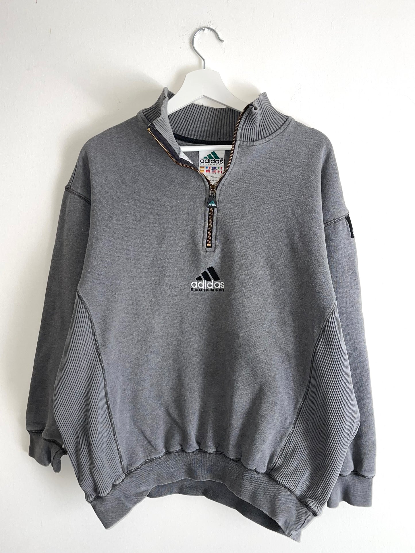 ADIDAS 90s EQUIPMENT GREY ZIP SWEATSHIRT