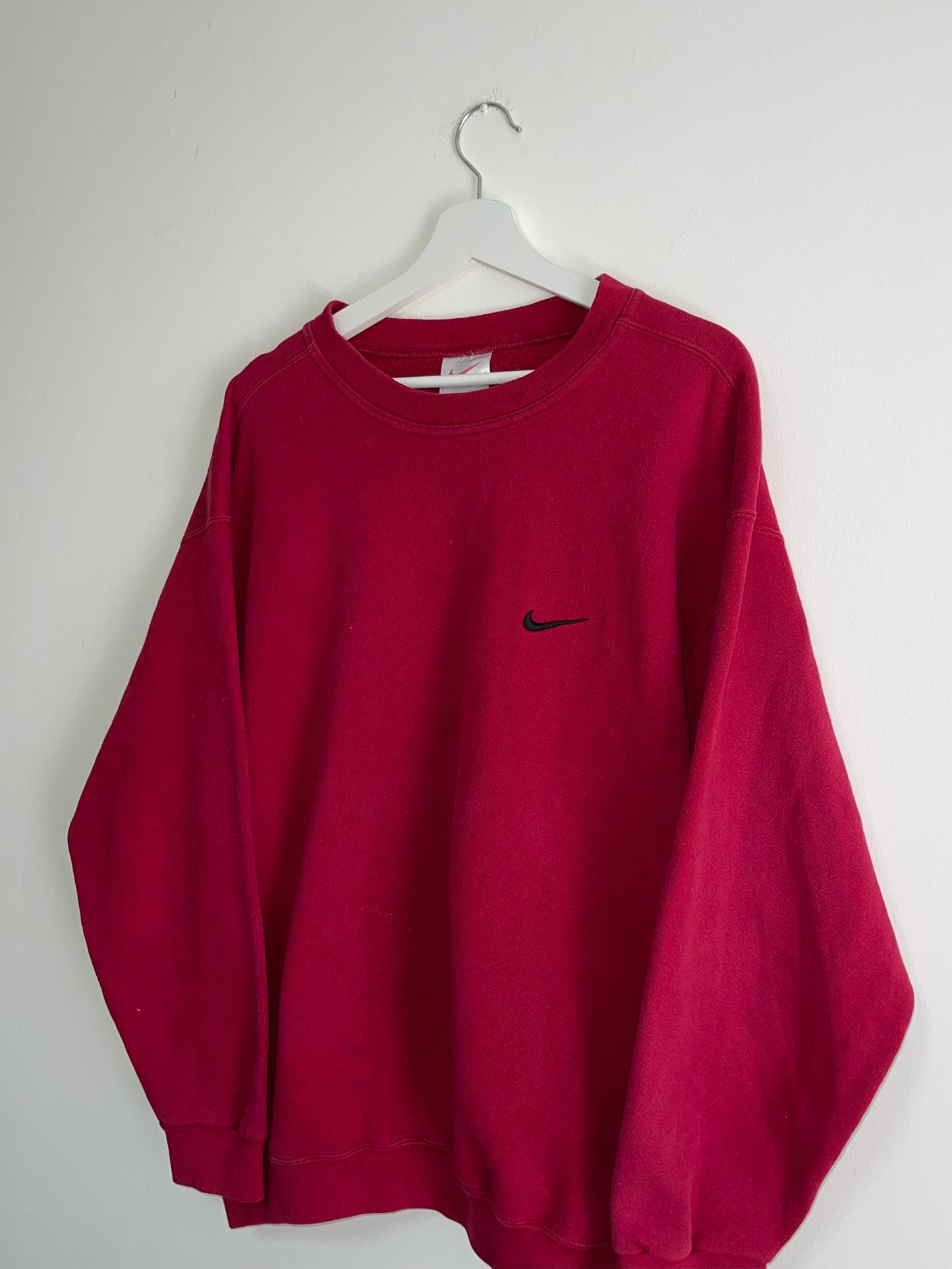 NIKE 90s BURGUNDY RED MINI SWOOSH CREWNECK SWEATSHIRT