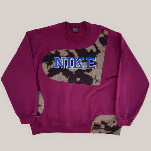 NIKE REWORKED VINTAGE BURGUNDY-TIE DYE EFFECT CREWNECK SWEATSHIRT